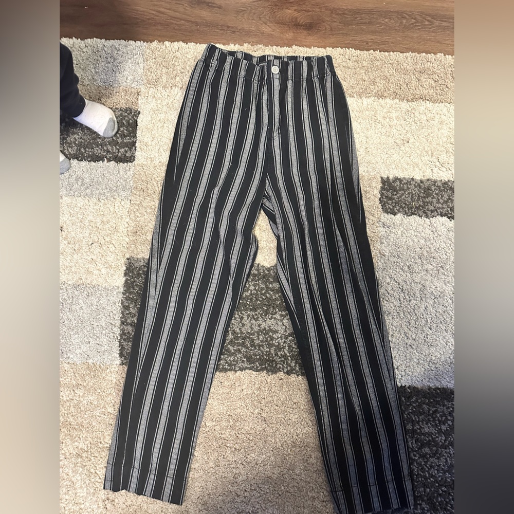 Brandy Melville Striped Navy Blue Stretchy Casual Pants One Size